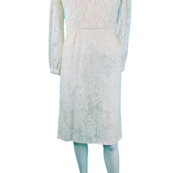 Vintage 60s Lace Dress Womens Extra Small White Floral Mini Cocktail - Picture 5 of 10